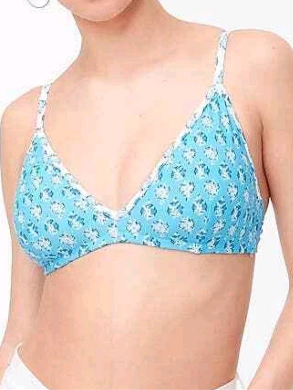 J. Crew  Bikini Top Floral Block Print French Contracting Trim NWT NEW